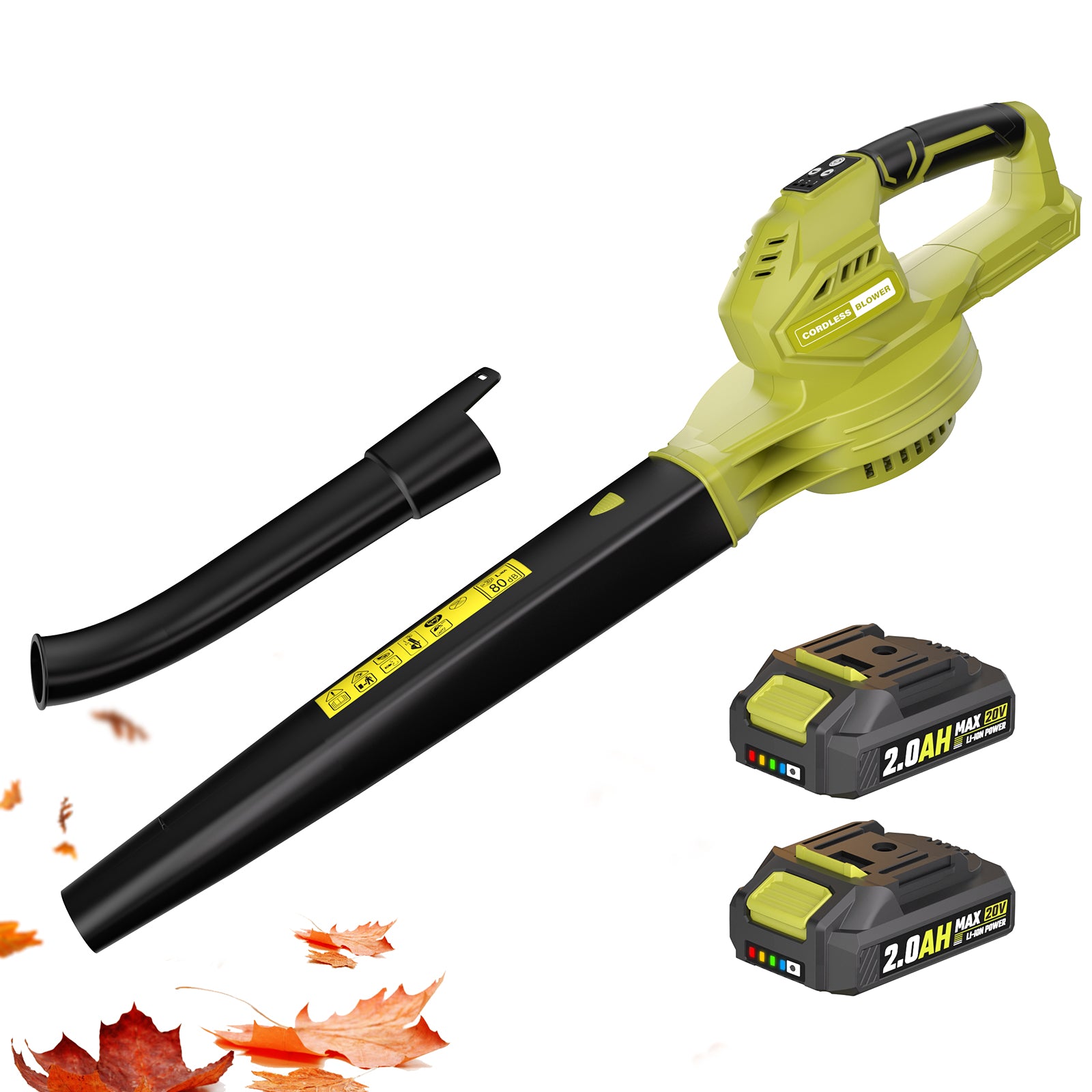 20V Cordless Electric Leaf Blower with 2 x 2.0Ah Batteries & Charger – Lightweight Battery-Powered Leaf Blower for Lawn Care, Leaves & Dust – 3-Speed Mode