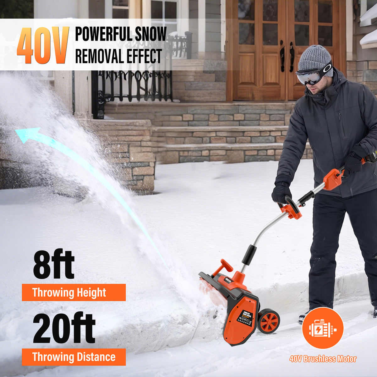 Cordless Snow Shovel, 24V | 13-Inch | 4-Ah Cordless Snow Blower, Battery Snow Blower with Directional Plate & Adjustable Front Handle (4-Ah Battery & Quick Charger Included)