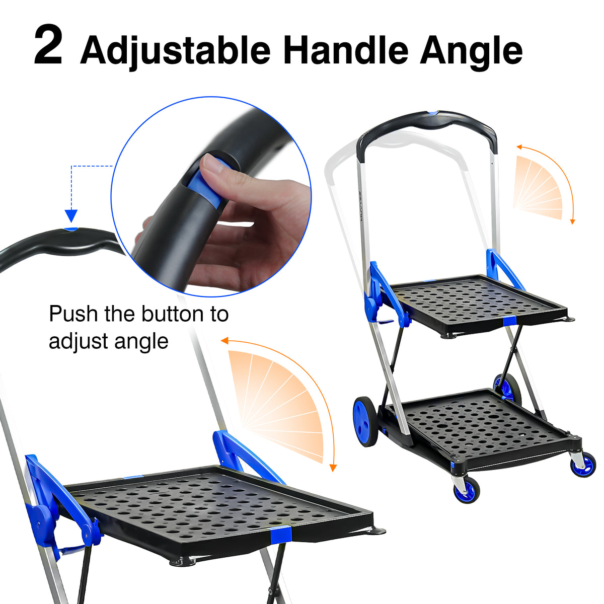 Collapsible Shopping Cart with 2 Bins Grocery Cart on Wheels Multi Use Two Tier Folding Cart for Farmers Market,Kitchen,Grocery Shop