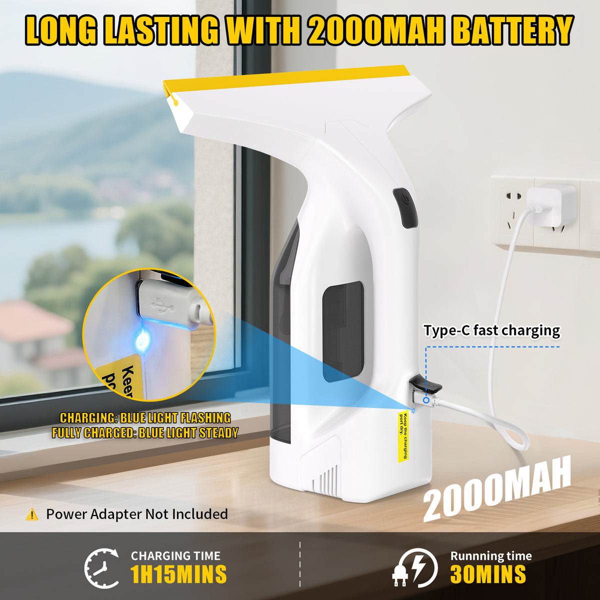 Electric Window Vacuum WV 1 Plus, Ideal for Showers, Mirrors, Glass